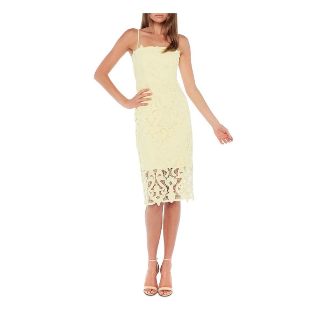 BARDOT Womens Yellow Lace Square Neck Knee Length Party Sheath Dress 12\XL
